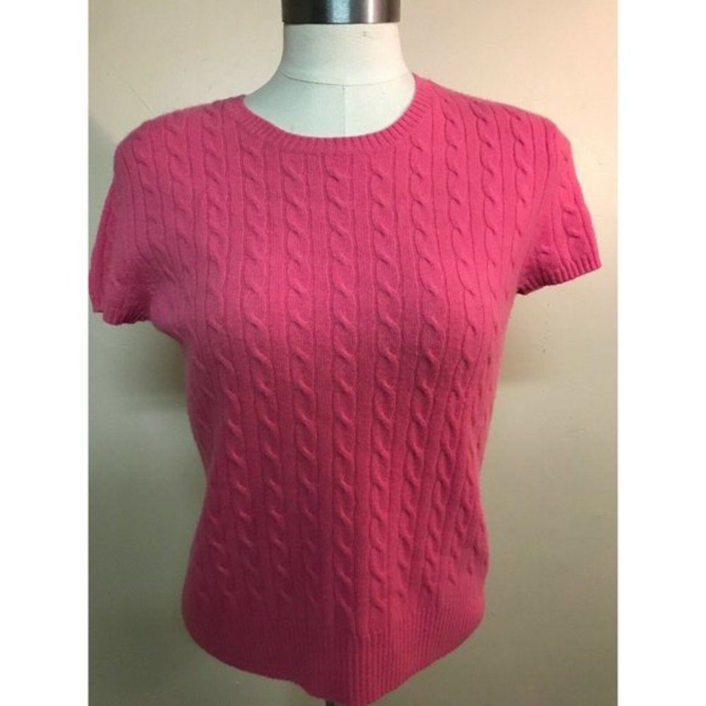White + Warren 100% Cashmere Hot Pink Cable Sweate